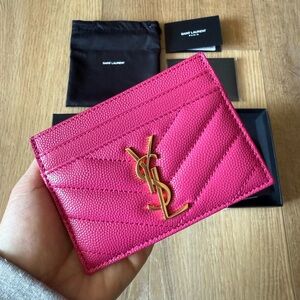 YSL Saint Laurent Fuchsia Cassandre Matelasse Card Case - NWT